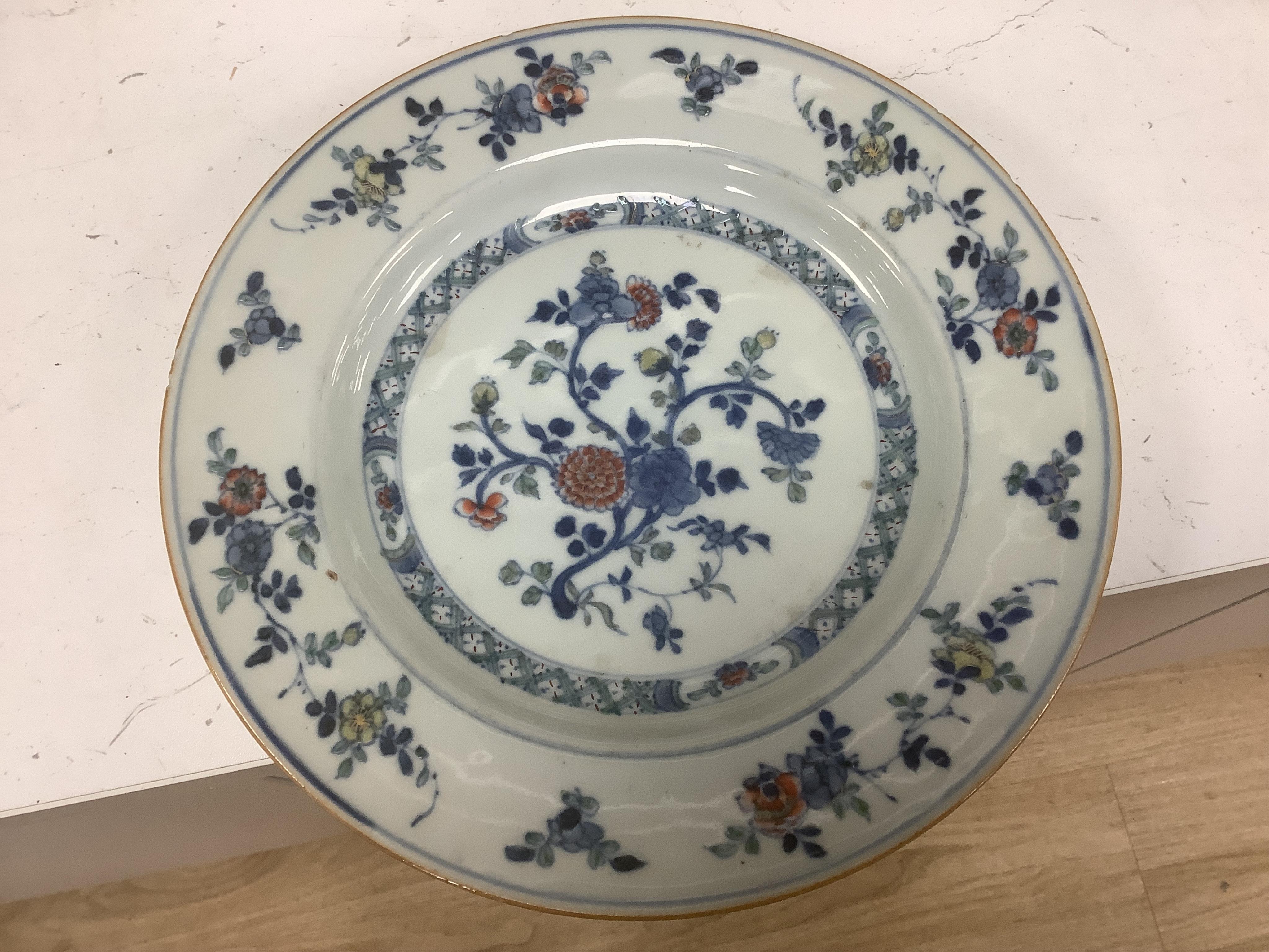 A Chinese Kangxi doucai plate, a group of 18th century Chinese porcelain tea wares and a porcelain bottle probably Korean 19th century, teapot - 15cm high